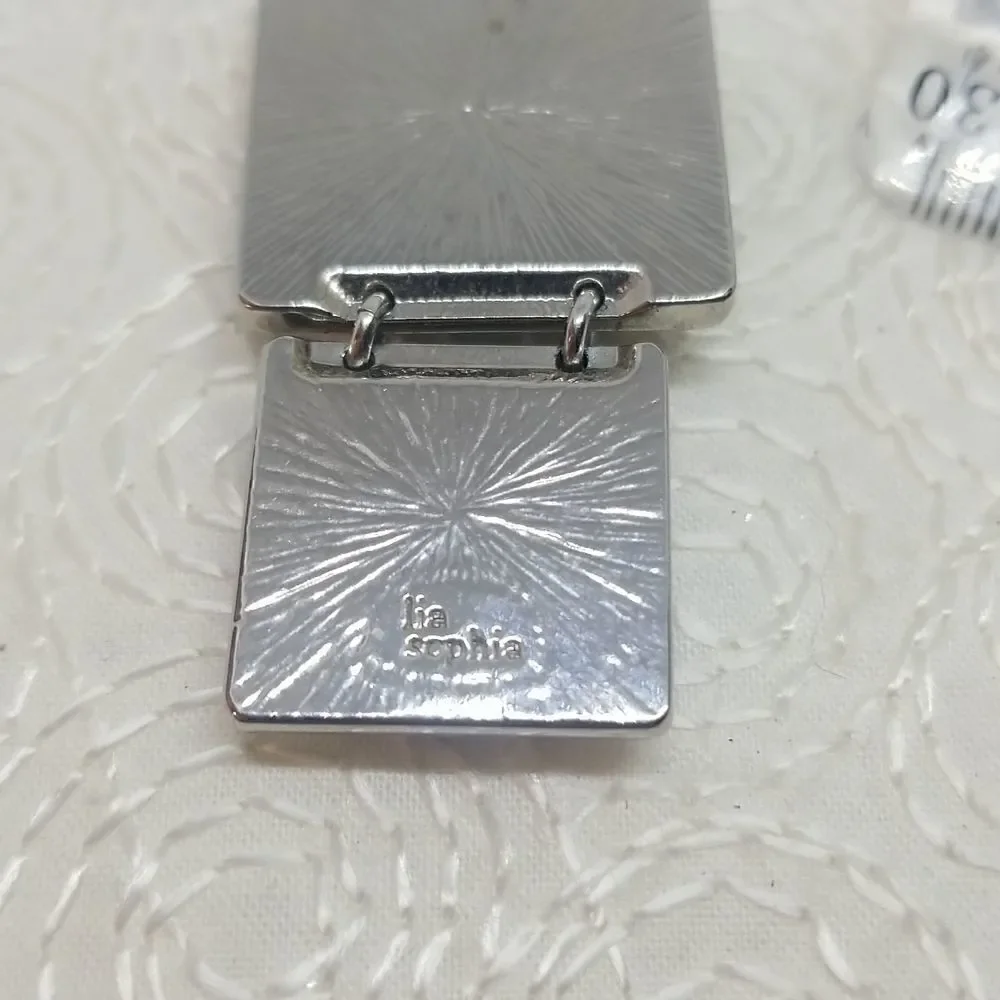 Lia Sophia Flux Pendant Double Square Faceted Green Silver
